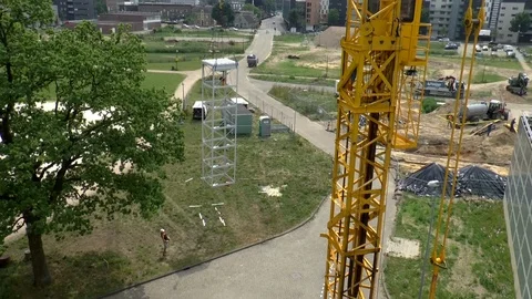 Mobile Crane Lifting Elevator Shaft Video stock 102227135