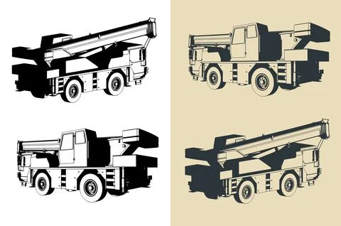 Mobile crane with telescopic boom illustrations Stock Illustration