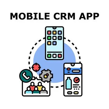 Mobile crm app concept for customer management 스톡 일러스트