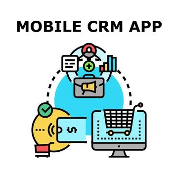 Mobile crm app developing customer relationship management concept 스톡 일러스트