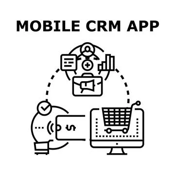 Mobile crm app developing customer relationship management concept Stock Illustration