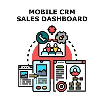 Mobile crm sales dashboard concept developing business strategy Illustrazione stock