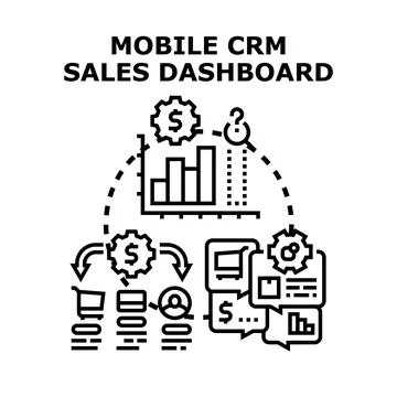 Mobile crm sales dashboard concept developing business strategy Stock Illustration