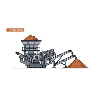 Mobile crusher unit processing aggregates on site Stock Illustration