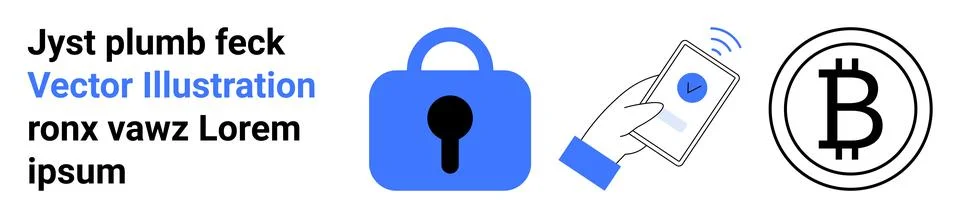 Mobile Crypto Transactions Secure Payment Lock and Bitcoin Currency Concept Illustrazione stock