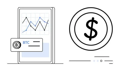 Mobile Cryptocurrency Trading with Bitcoin and Financial Growth Analytics D.. Stock Illustration