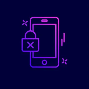 Mobile cyber security icon neon with blue background Stock Illustration