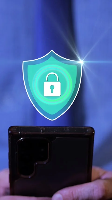 Mobile Cybersecurity and Data Protection Concept. Vertical Stock Footage 330951817