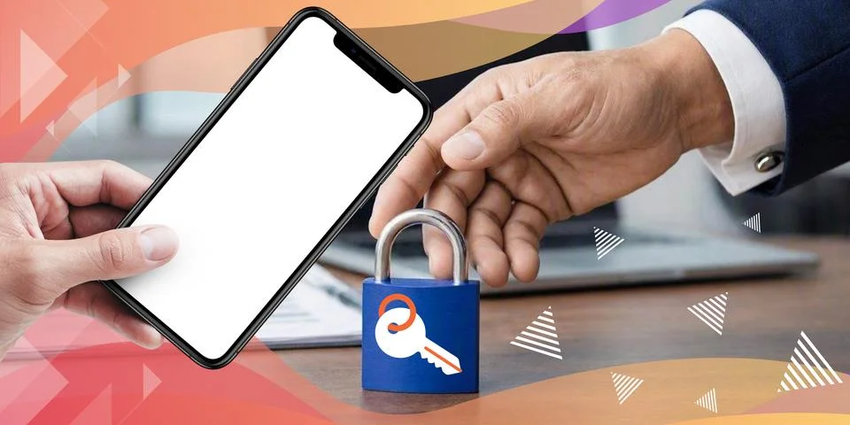 Mobile cybersecurity and data protection with smartphones and digital locks Stock Illustration