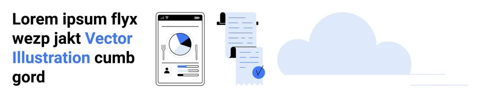 Mobile Data Analysis with Pie Chart, Document Report, and Cloud Storage Conce Stock Illustration