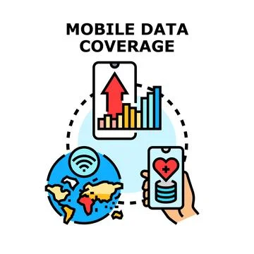 Mobile data coverage connecting global digital services Stock Illustration