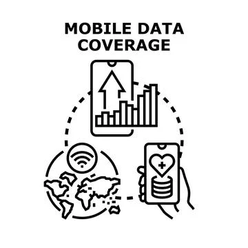 Mobile data coverage connecting global digital services Stock Illustration