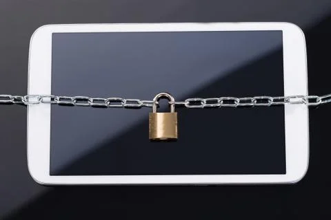 Mobile data security concept over black background Stock Photos