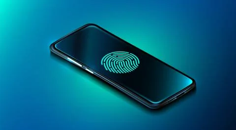 Mobile data security concept. Smartphone with fingerprint scanner. Internet Stock Illustration