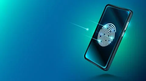 Mobile data security concept. Smartphone with fingerprint scanner. Internet Stock-Illustration