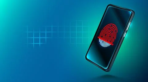 Mobile data security concept. Smartphone with fingerprint scanner. Internet Stock Illustration