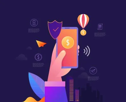 Mobile data security isometric vector illustration. Online payment protection Illustrazione stock