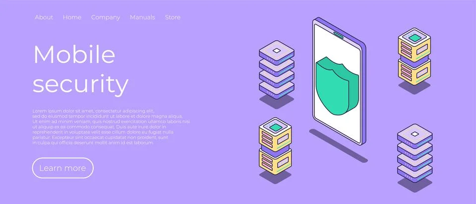 Mobile data security isometric vector illustration. Data protection system Illustrazione stock