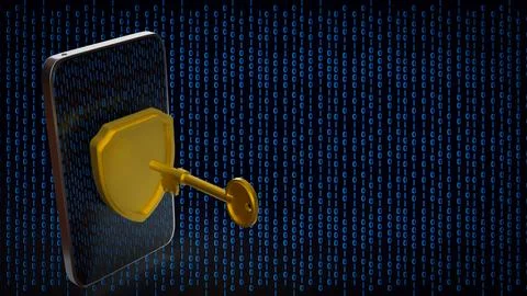Mobile Data Security Unlock Concept 3d render. 스톡 일러스트