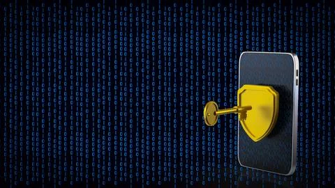 Mobile Data Security Unlock Concept 3d render. 스톡 사진