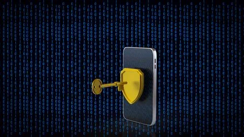 Mobile Data Security Unlock Concept 3d render. 스톡 사진