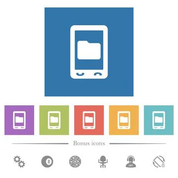 Mobile data storage flat white icons in square backgrounds Stock Illustration