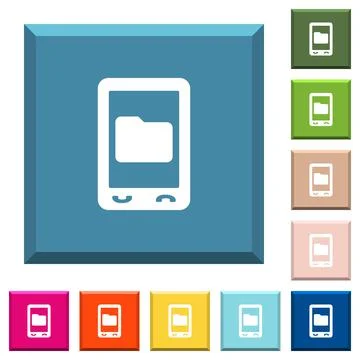 Mobile data storage white icons on edged square buttons Stock Illustration