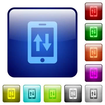 Mobile data traffic color square buttons Stock Illustration