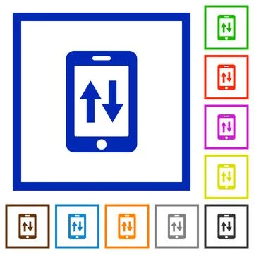 Mobile data traffic flat framed icons Stock Illustration