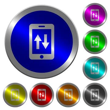 Mobile data traffic luminous coin-like round color buttons Stock Illustration