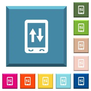 Mobile data traffic white icons on edged square buttons Stock Illustration