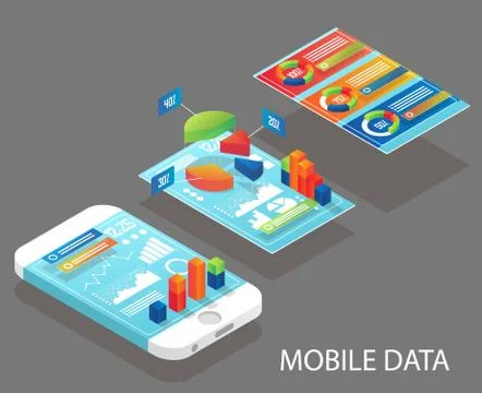Mobile data vector flat isometric illustration Stock Illustration