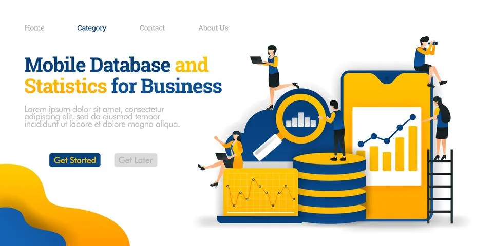 Mobile Database and Statistics for Business, collecting various data in cloud Stock Illustration