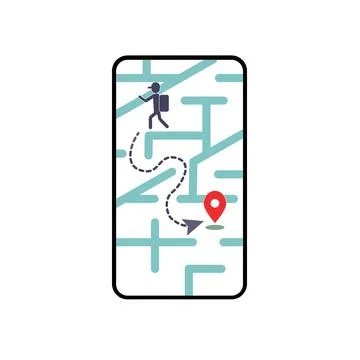 Mobile delivery app interface. Online tracking of the courier route according to 스톡 일러스트