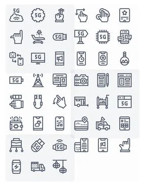 Mobile Design Vector Icons featuring 45 Pixel Optimized Bold Line Style Stock Illustration