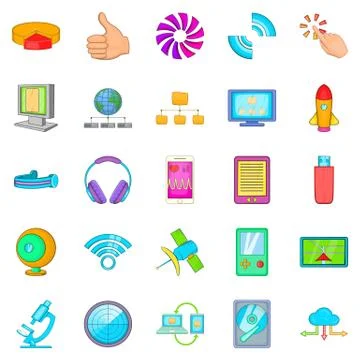 Mobile dev icons set, cartoon style Stock Illustration