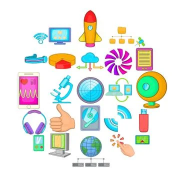 Mobile dev icons set, cartoon style Stock Illustration