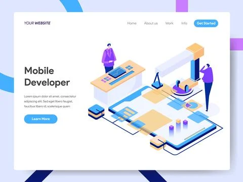 Mobile Developer Isometric Illustration for website page Stock Illustration