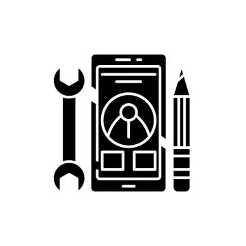 Mobile development black icon, vector sign on isolated background. Mobile 스톡 일러스트