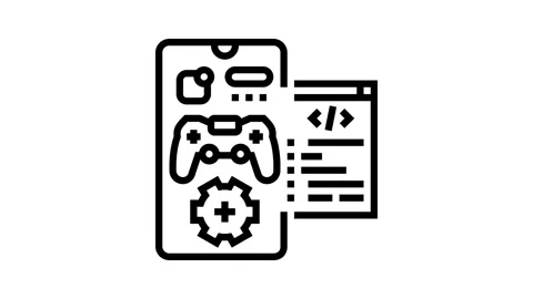 Mobile development game line icon animation Stock Footage 326131523