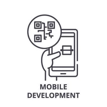 Mobile development line icon concept. Mobile development vector linear Stock Illustration