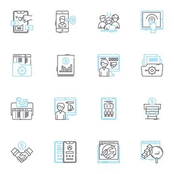 Mobile development linear icons set. Android, iOS, Cross-platform, Swift, Kotlin Stock Illustration