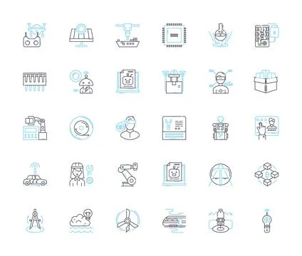 Mobile development linear icons set. Android, iOS, Cross-platform, Swift, Kotlin Stock Illustration