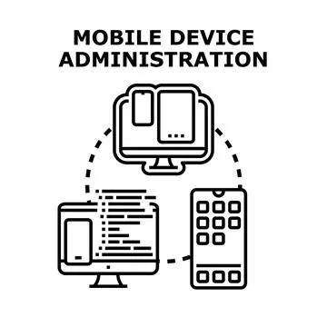 Mobile device administration managing digital information systems Stock Illustration