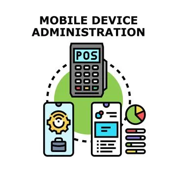 Mobile device administration managing retail payments and business data Stock Illustration