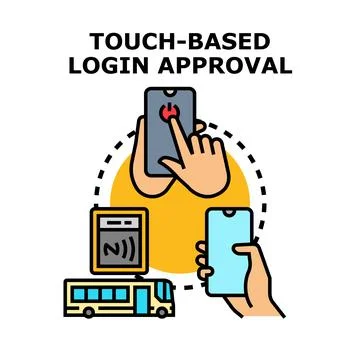 Mobile device approving login for public transportation ticketing Stock Illustration