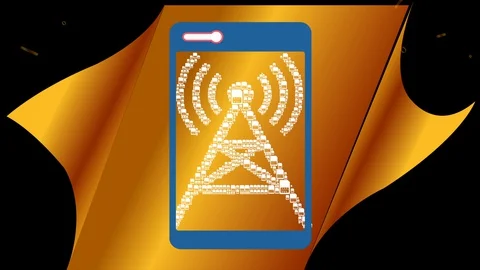 Mobile device art on golden black particle background Stock Footage 127657345