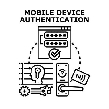 Mobile device authentication technology concept developing digital security Stock Illustration