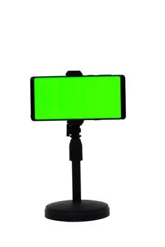 Mobile device with chroma key screen standing on tripod for creative conten.. Foto stock