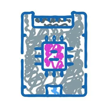 Mobile device containing microchip processor technology concept Illustrazione stock